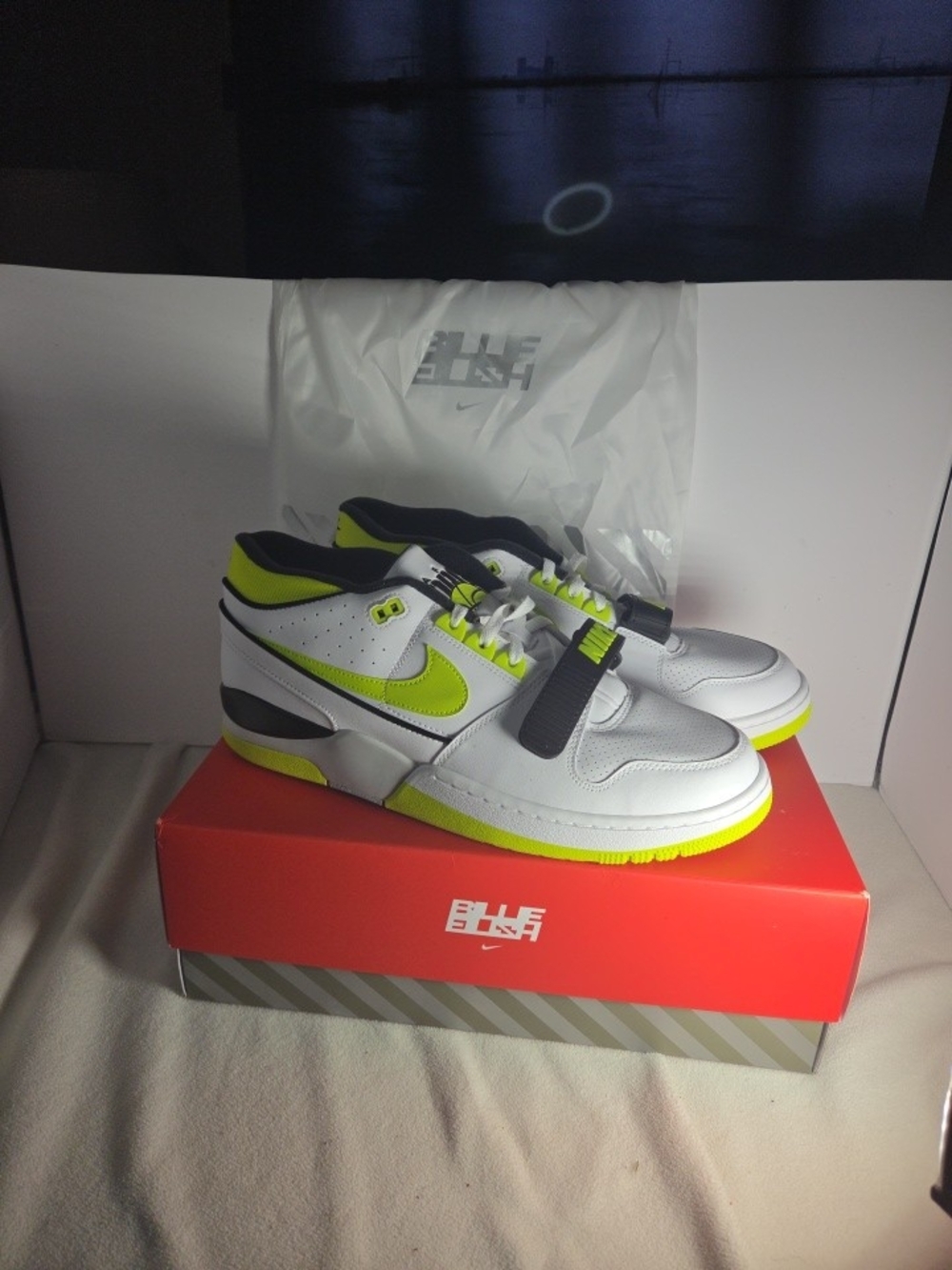 Nike Men’s White/Volt Low-Top Athletic Sneakers with Strap